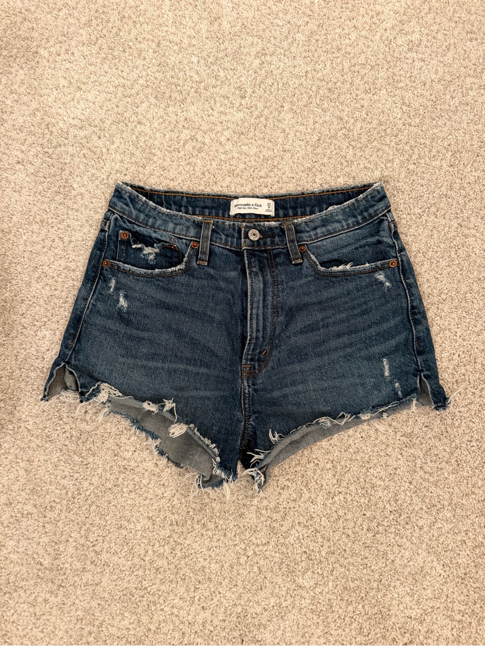 Abercrombie & Fitch Dark Indigo Distressed Denim Cutoff Shorts -High Rise Mom